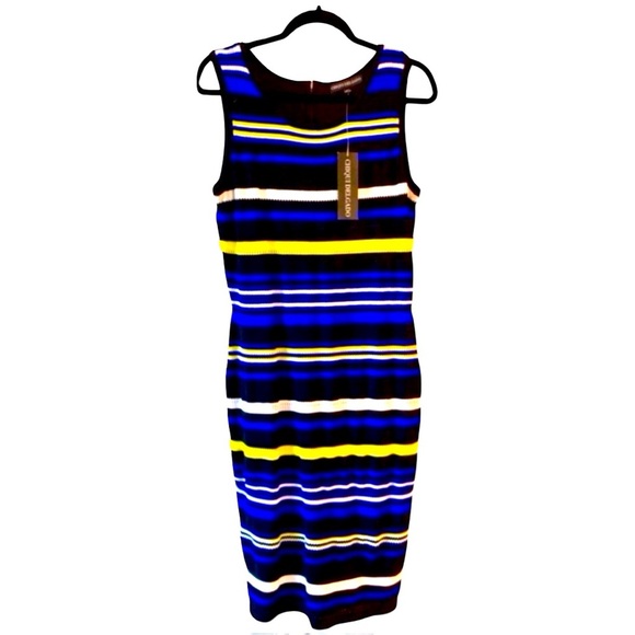 Chiqui Delgado Dresses & Skirts - Black Striped Bodycon Dress Large Colorful Designer NWT